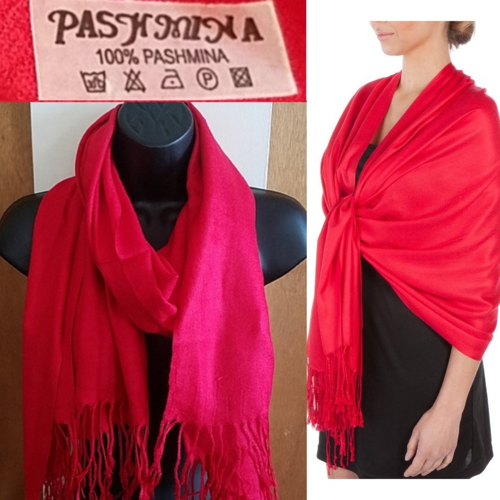 3-$15❗️ 100% Pashmina Red Fringe Scarf Head Wrap Cover